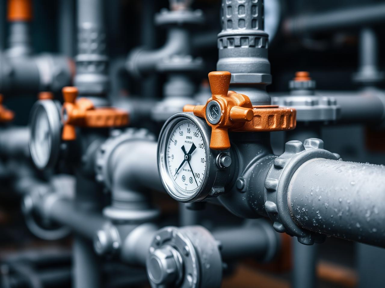 Industrial pipeline manifold with valves and gauges