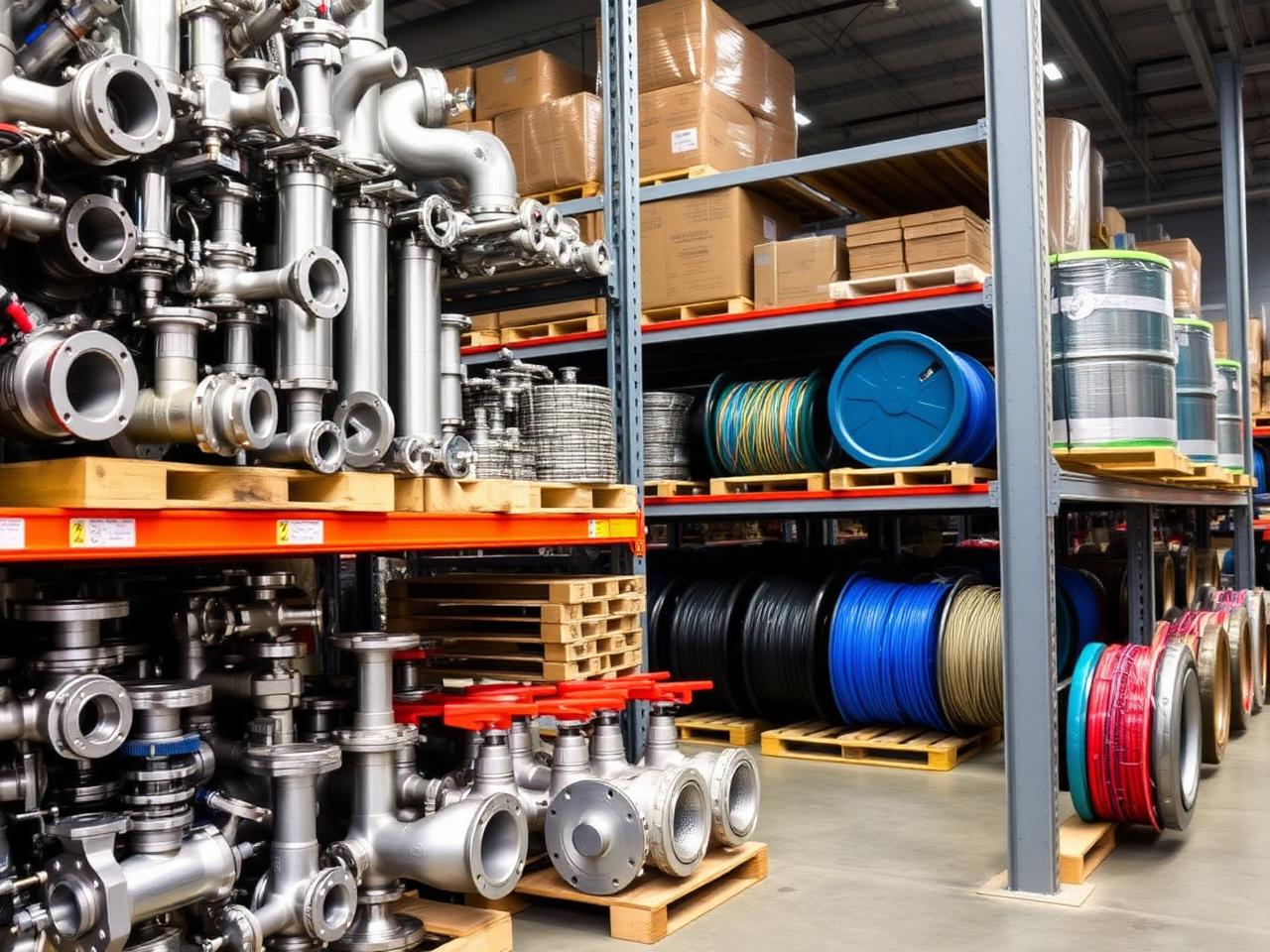 Industrial materials and technical supplies in a warehouse